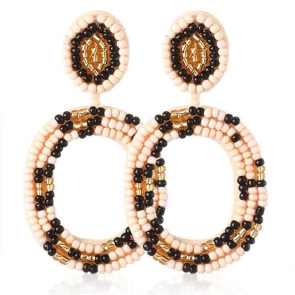 Boho Seed Bead Drop Earrings Animal Print - Picture 1 of 2